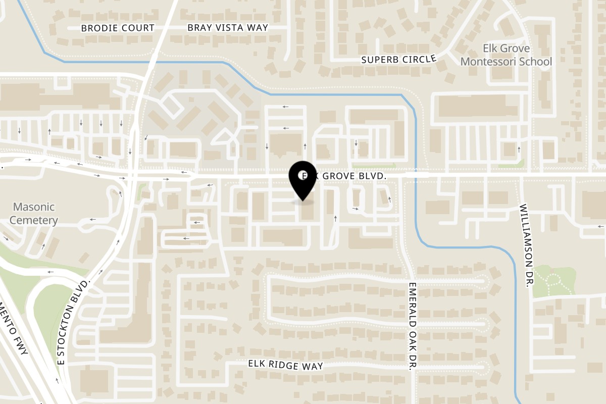 Map showing the location of Moo Moo on 8698 Elk Grove Blvd #2b in Elk Grove